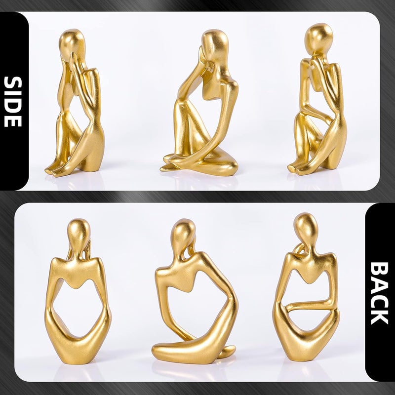BMLCGJ Thinker Statue Gold Decor Abstract Art Sculpture, Golden Resin Collectible Figurines for Home Living Room Office Shelf Decoration,Great Gifts Ideas (Gold) - Image 3
